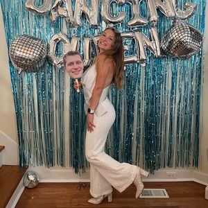 White Sequin Disco Queen Jumpsuit